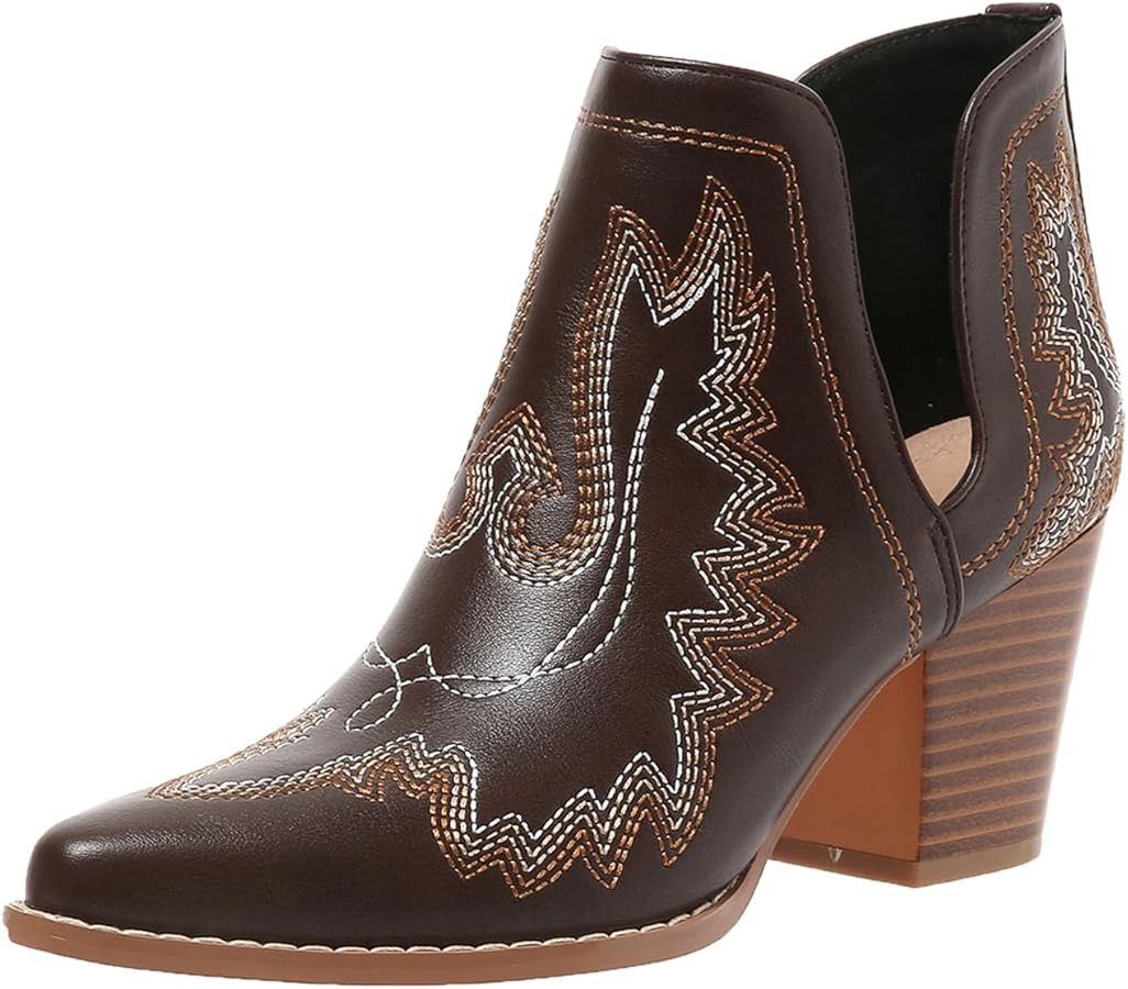 SelRoys Cowboy Boots for Women Cowgirl Ankle Western Embroidered Stitched Pointed Toe Cutout Chun... | Amazon (US)