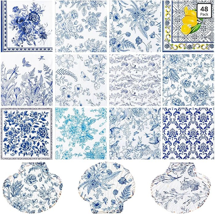 Crtiin 48 Pack 12 Styles Decoupage Napkins Assorted Floral Decorative Decoupage Napkins Chinoiser... | Amazon (US)