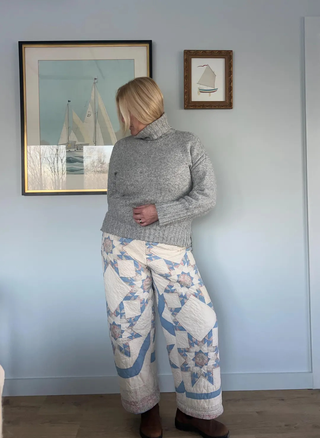 Quilt Pants - Made from Vintage Quilt- Star Design - Wide Leg - | Etsy (US)