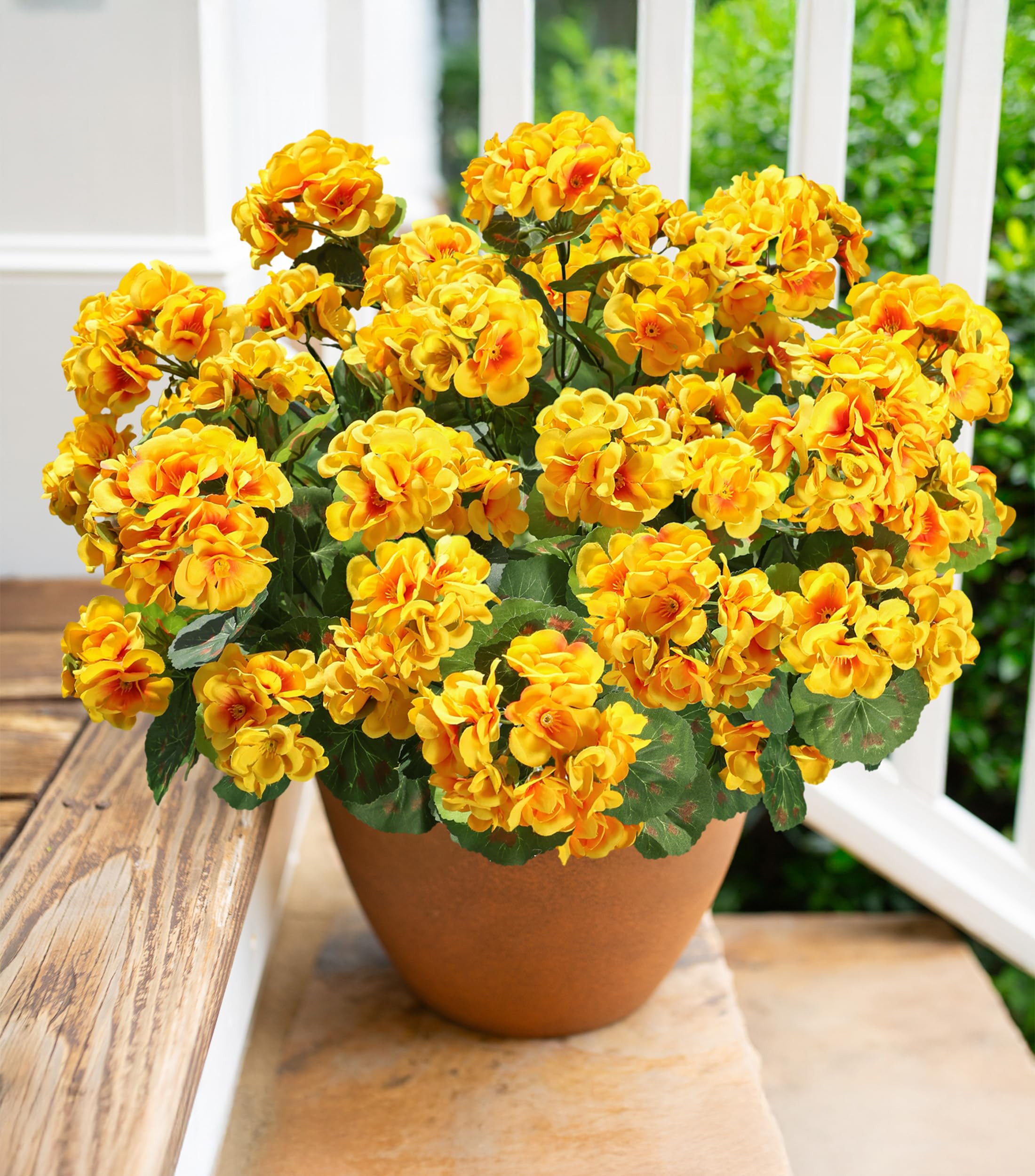 Fake Geraniums Artificial Flowers for Outdoors Winter Decoration, 6 Bundles Silk Geraniums UV Resistant Look Real Yellow Faux Flowers Plants for Front Door Garden Planter Patio Balcony Yard Home | Amazon (US)