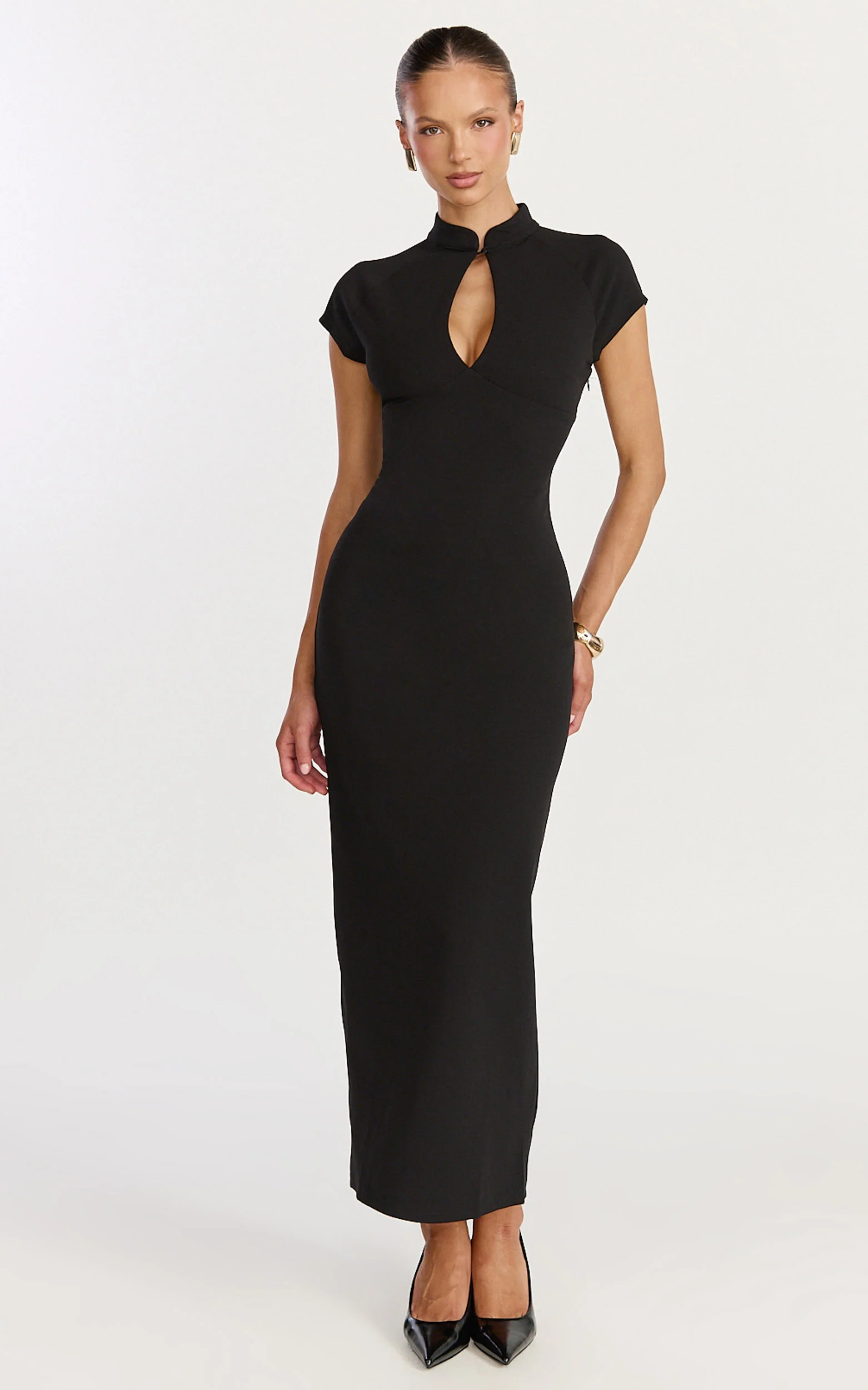 Cassienne Midi Dress - High Neck Keyhole Cut Out Bodycon Midi Dress in Black | Showpo (US, UK & Europe)