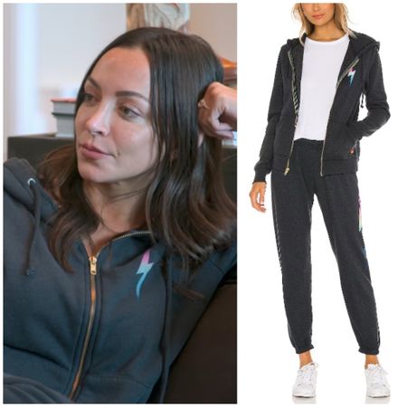 Farrah Aldjufrie’s Charcoal Grey Lightning Bolt Sweatsuit Buying Beverly Hills Season 2 Episode 8 Fashion