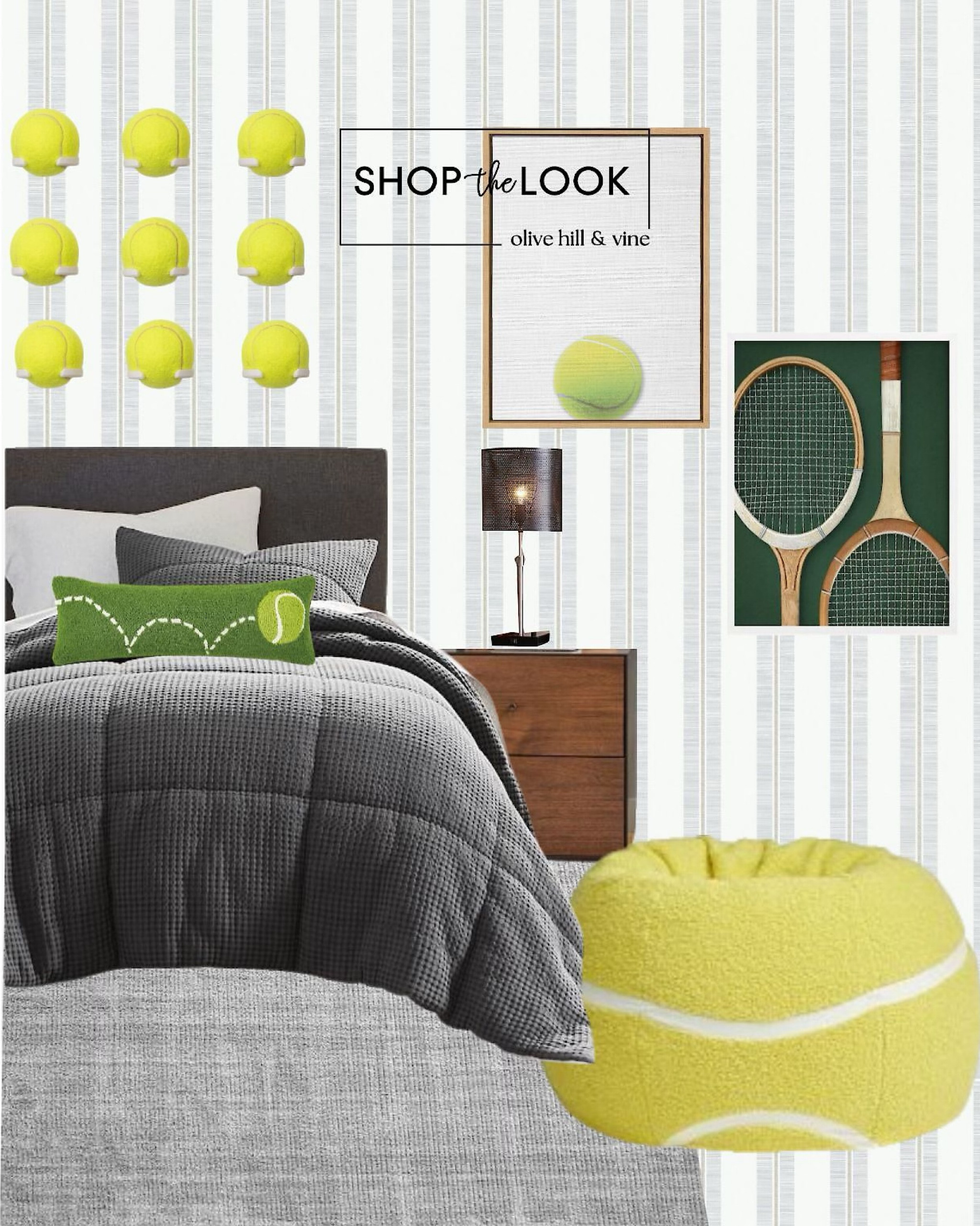Every aspiring champ deserves a space that inspires, and this tennis-themed bedroom serves up style with a sporty twist. From the sleek upholstered bed to playful tennis ball accents, every detail hits the perfect balance of function and flair. 

#LTKKids #LTKHome #LTKFamily