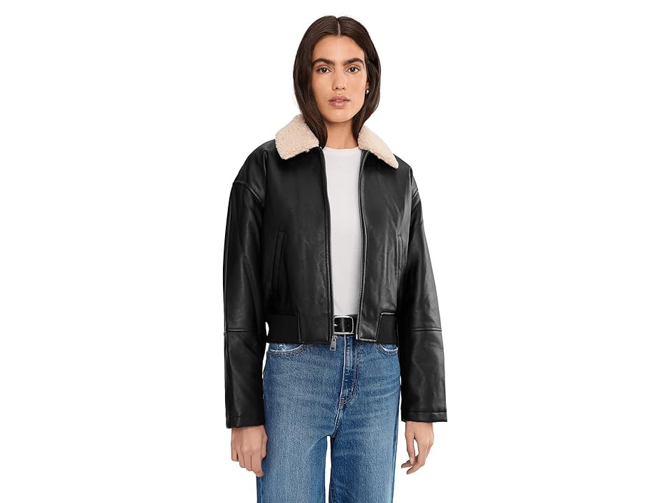 Levi's(r) Faux Leather Bomber With Sherpa Collar Women's Jacket Black : MD, Leather/Polyurethane | Zappos
