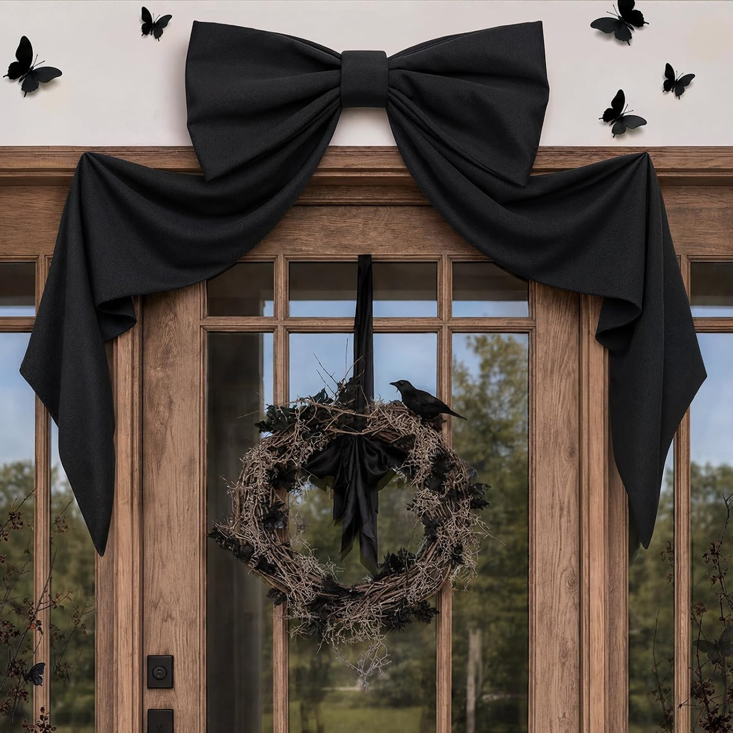 Halloween Decor - Halloween Decorations - 48" x 24" Giant Black Bow for Wall Mantle Front Door Window Kitchen - Indoor Room Party Hanging Decoration - Christmas Tree Topper Bows for Home | Amazon (US)