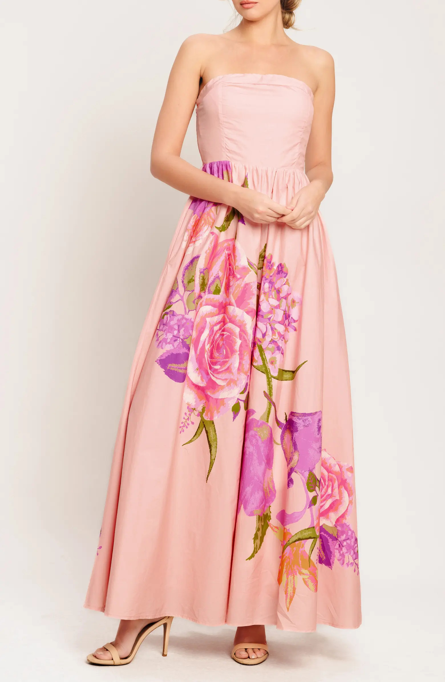 Print Strapless Cotton Maxi Dress | Nordstrom