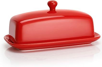 Sweese 307.104 Porcelain Butter Dish with Lid, Perfect for East West Coast Butter, Red | Amazon (US)