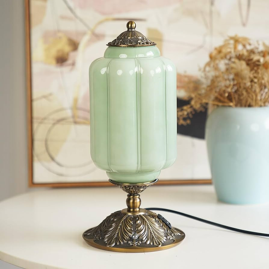 Milk Glass Touch Table Lamp, Elegant Green Jadeite Glass Bedside Desk Lamp 3 Way Dimmable with US... | Amazon (US)