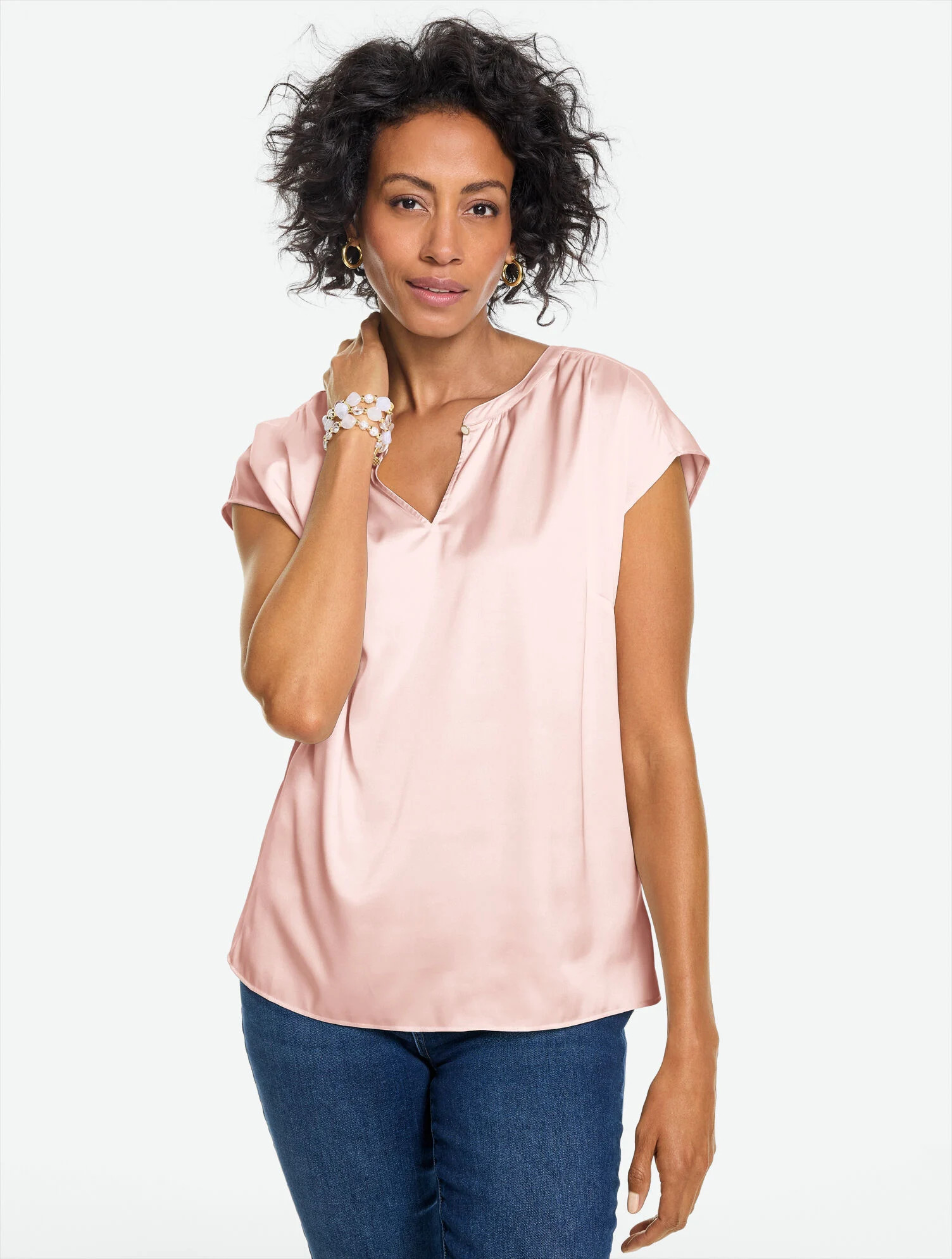 Soft Satin Charmeuse Split Neck Top | Talbots