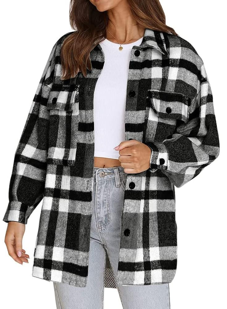 Beaully Women's Flannel Plaid Shacket 2025 Fall Outfits Long Sleeve Button Down Shirts Jacket Coa... | Amazon (US)