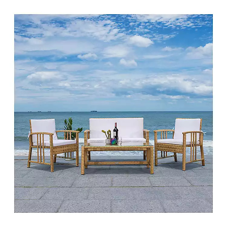 Natural Woven Wicker 4-pc. Outdoor Living Set | Kirkland's Home