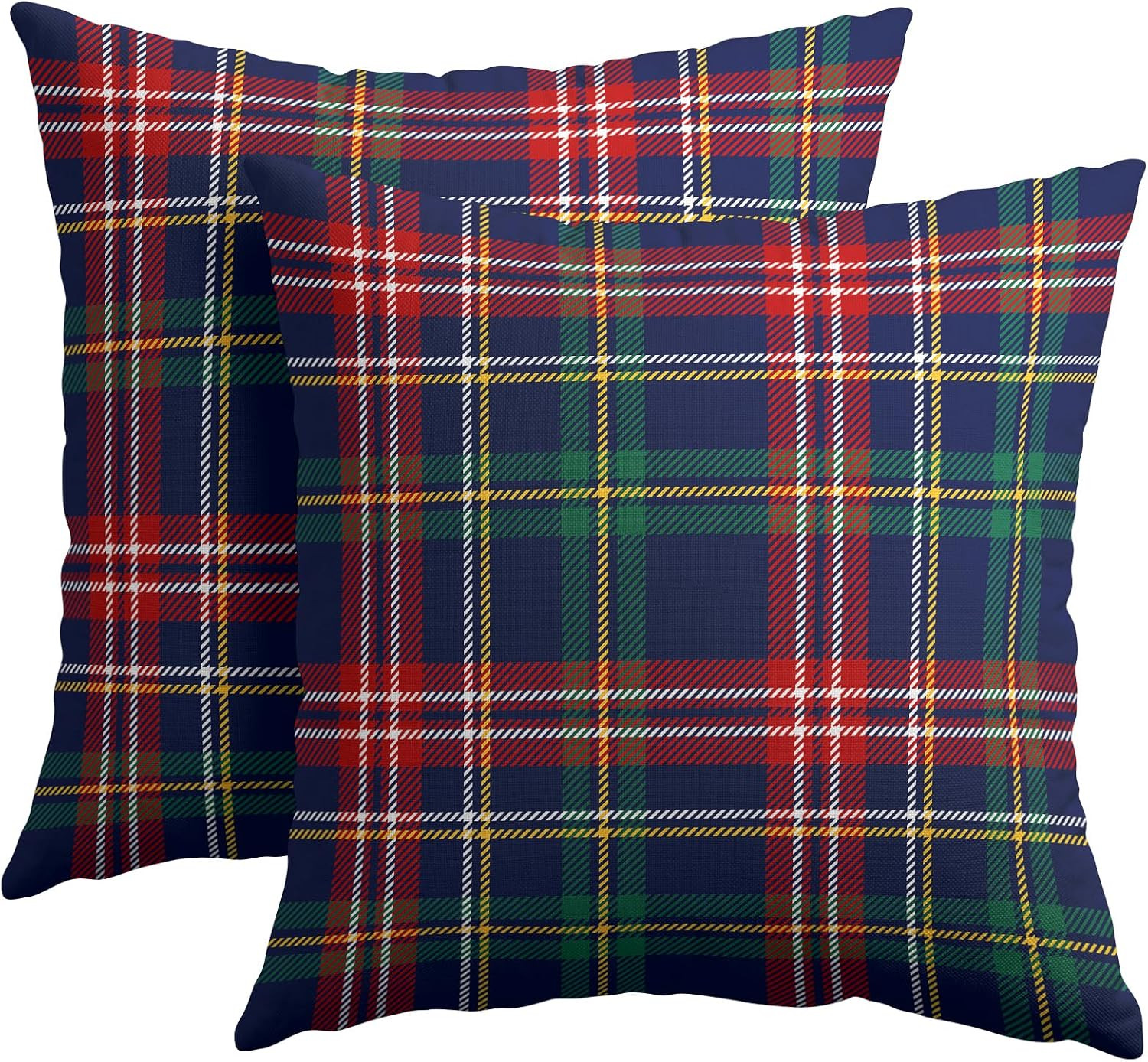 Christmas Tartan Pillow Covers 18x18 Set of 2 Navy Blue Green Red Plaid Print Decorative Outdoor Xmas Throw Pillow Cases Rustic Winter Holiday Decoration Farmhouse Sofa Couch Cushion Cover Bed Decor | Amazon (US)