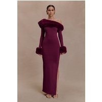 Karleigh Faux Fur Knit Maxi Dress - Plum I MESHKI I Size XS | MESHKI US