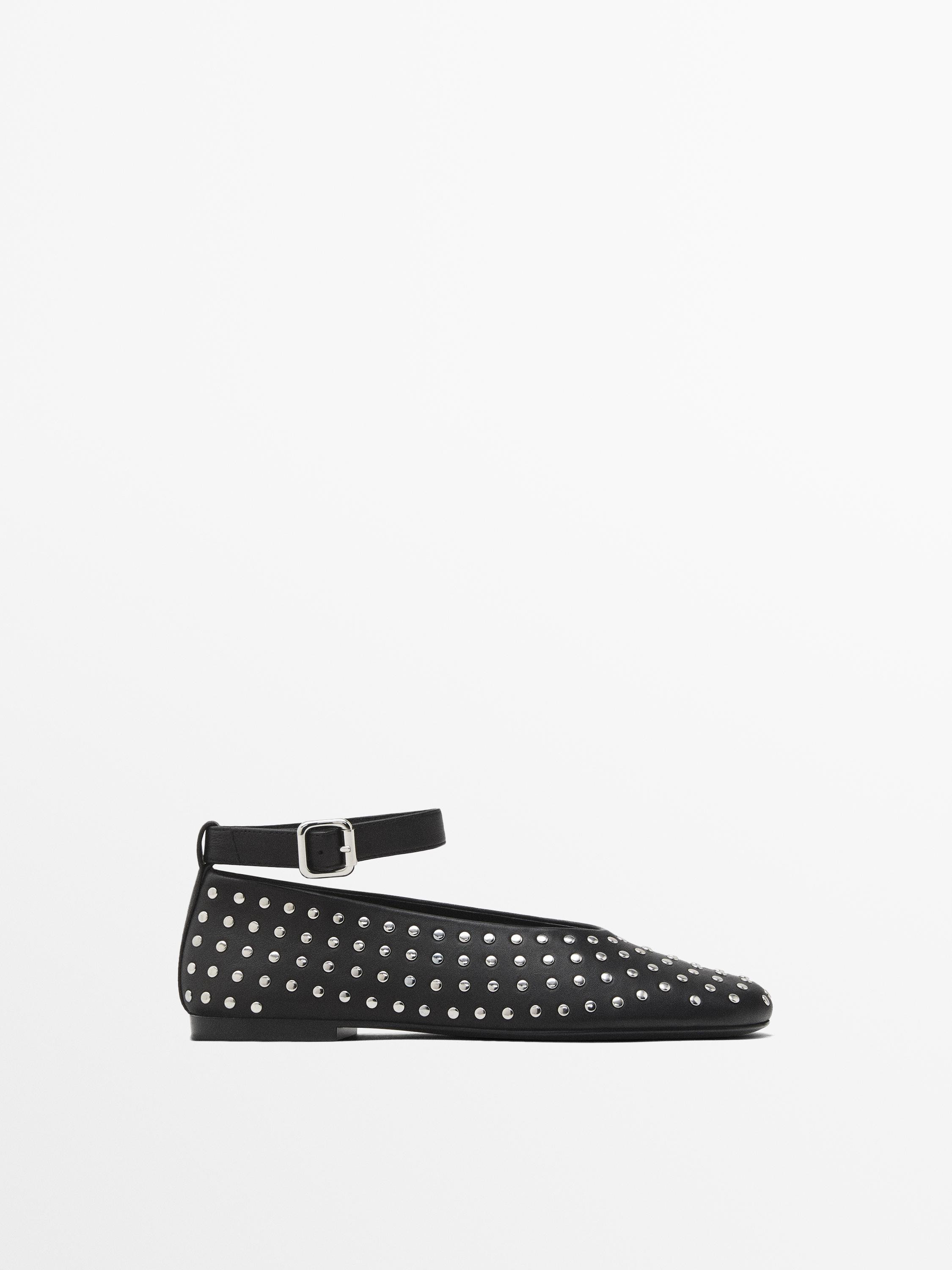 Studded ballet flats with ankle strap | Massimo Dutti US