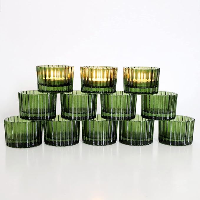 VOHO Green Tealight Candle Holder Set of 12, Glass Candle Holder for Wedding Table Centerpiece, T... | Amazon (US)
