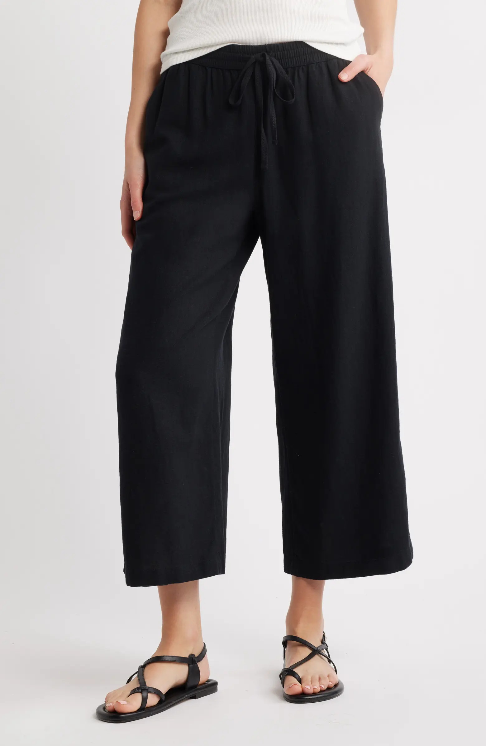 Drawstring Wide Leg Linen Blend Pants | Nordstrom