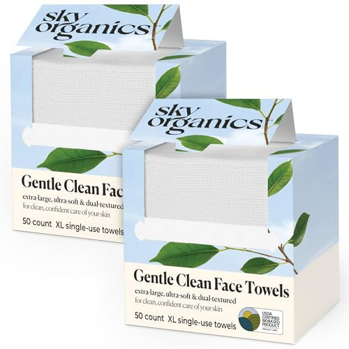 Sky Organics - Gentle Clean Face Towels (2-Pack) - 100 XL Single-Use Face Wipes - Ultra Soft & Dual Textured - Disposable Towel - Makeup Remover Wipes - Cruelty Free - Skin Care Tools - Self Care | Amazon (US)