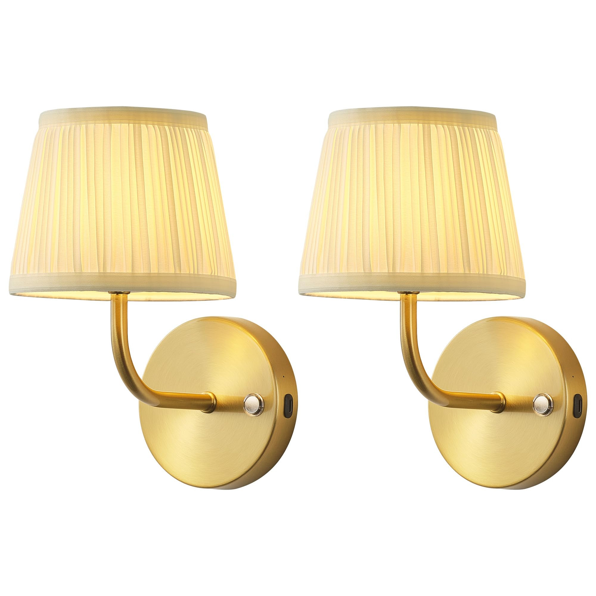LED Cordless Gold Small Wall Sconces Set of 2, Rechargeable 5200mAh Battery Operated Fabric Wall Lamp with Remote, Lighting for Living Room, Bedroom, Hallway, Bathroom, Stairs, Kitchen, Cabinet | Amazon (US)