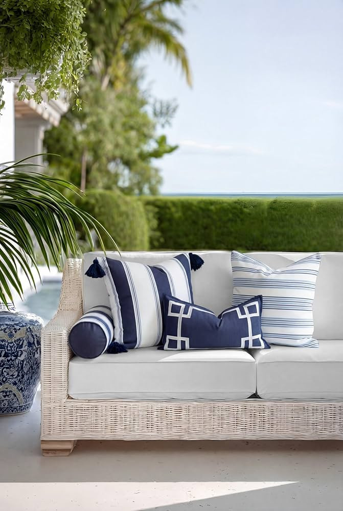 Hofdeco Premium Coastal Hampton Outdoor Performance Lumbar Pillow Cover Only, 12"x20" Water Repel... | Amazon (US)