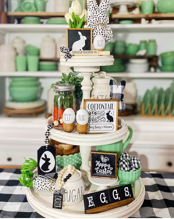 Black & White Peter Cottontail Easter / Spring Tiered Tray | Etsy | Etsy (US)
