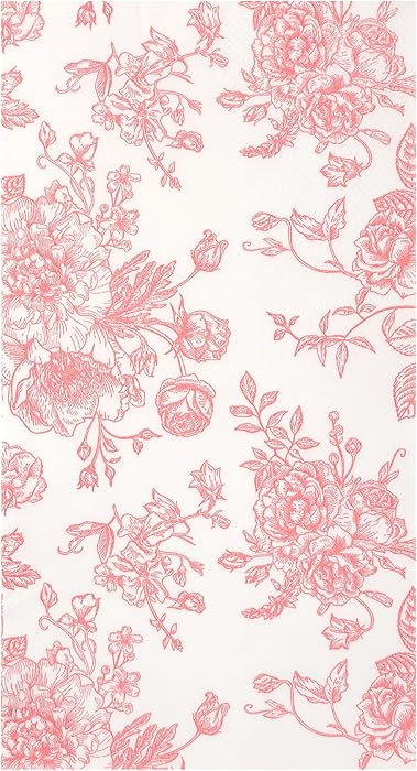 100 Floral Guest Napkins Pink and White Toile Disposable Paper Napkins Decorative Flower Bathroom... | Amazon (US)