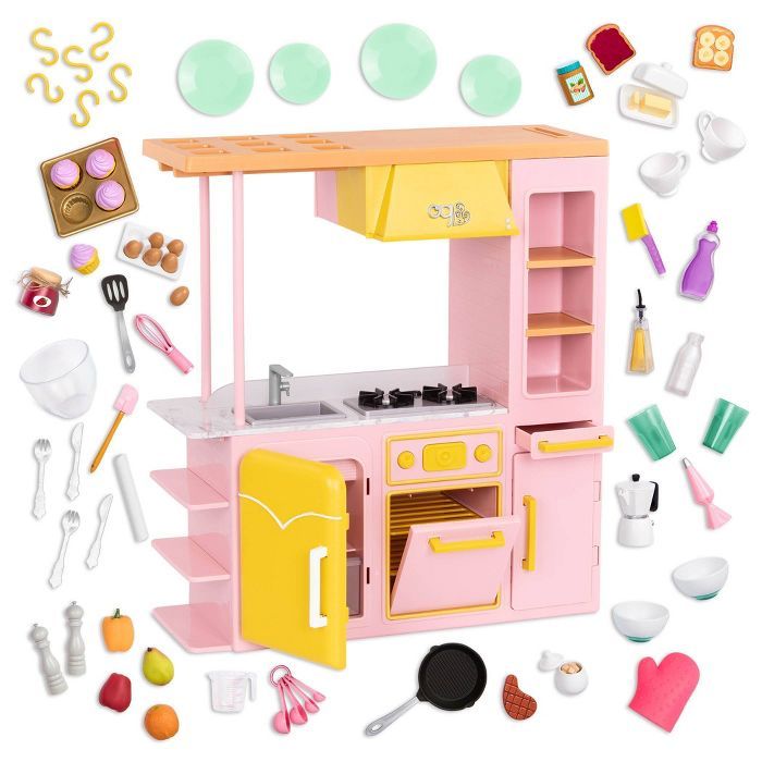 Our Generation Sweet Kitchen Set with Play Food Accessories for 18" Dolls - Pink | Target