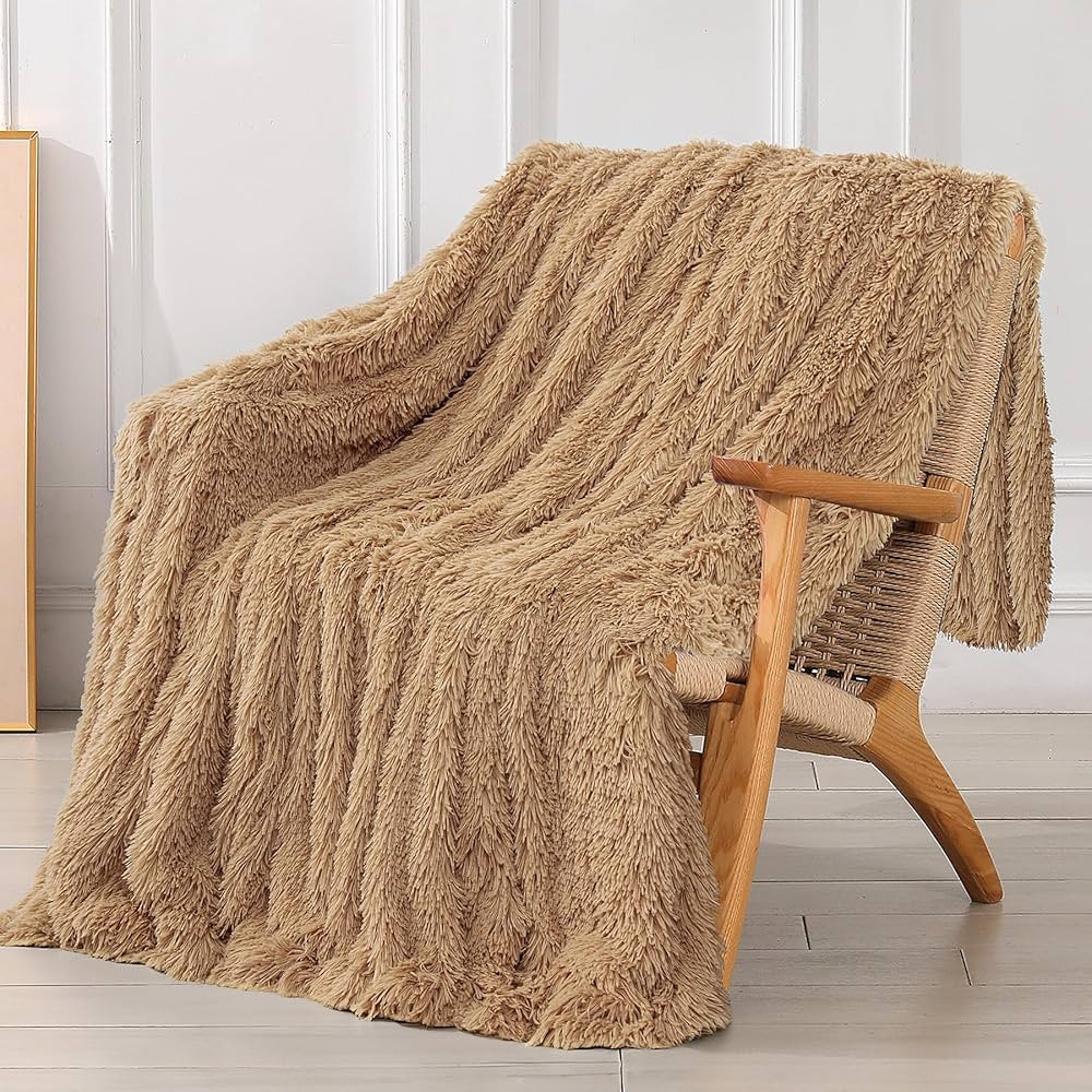 Tuddrom Decorative Extra Soft Faux Fur Throw Blanket 50" x 60",Solid Reversible Fuzzy Long Hair S... | Amazon (US)