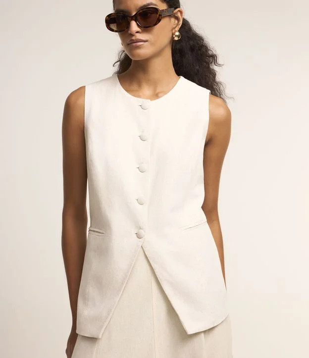 Colete em Linho e Viscose com Botões e Amarração Bege - Lojas Renner | Renner (BR)