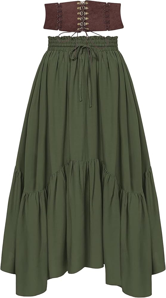 Renaissance Costume Women, High Waist Renaissance Skirt Flowy Skirt for Women with Pockets Belt | Amazon (US)