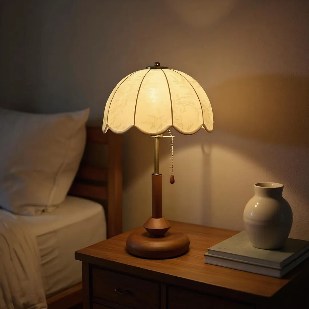 Vintage Fabric Shade Table Lamp With Wood Base, Bedside Light for Bedroom or Study - Etsy | Etsy (US)