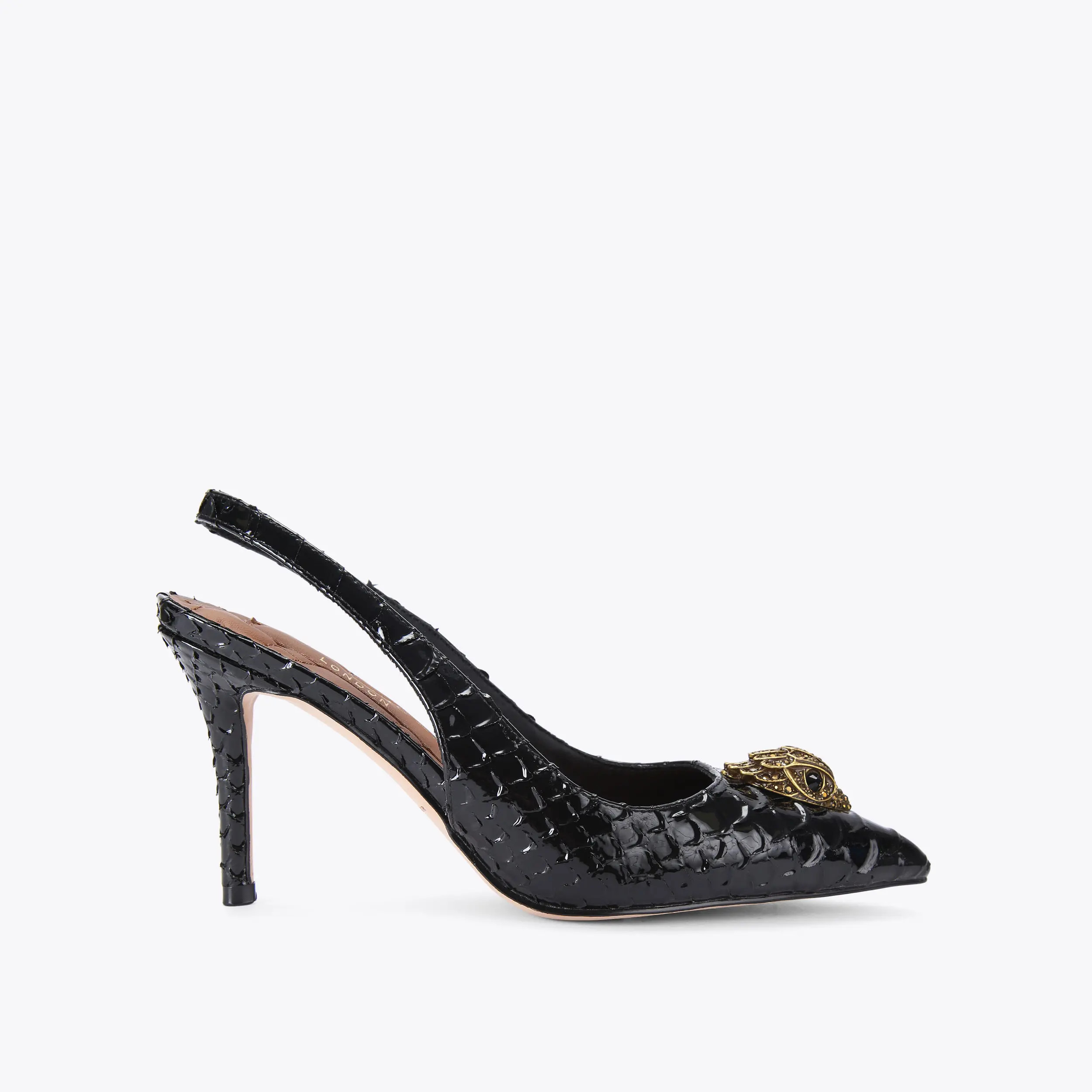 BELGRAVIA HIGH SLING Lizard Black Slingback Heel by KURT GEIGER LONDON | Kurt Geiger UK