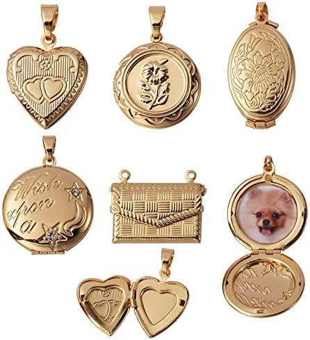 5 Pcs 5 Styles Brass Locket Pendants Photo Frame Charm for Necklace Heart Photo Frame Charm Penda... | Amazon (US)