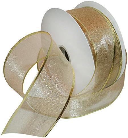 Morex Ribbon Lustrous Wired Metallic Sheer Ribbon, 2-1/2-Inch by 50-Yard Spool, Gold | Amazon (US)