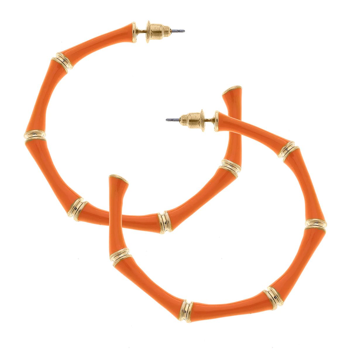Celeste Enamel Bamboo Hoop Earrings in Orange | CANVAS