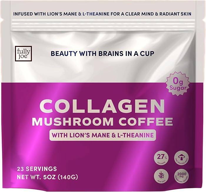 Fully Joe's Beauty & Brain Collagen Coffee – Instant Mushroom Coffee with Collagen, Lion’s Ma... | Amazon (US)