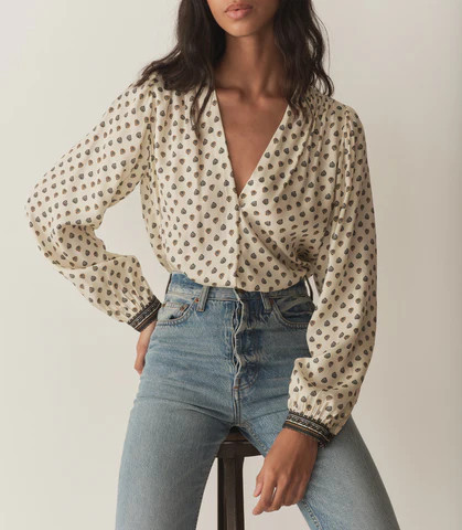 D�?EN Candace Top -- Riviera Foulard - Size - S Silk Button Up Feminine Victorian | DOEN
