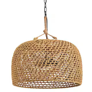 Hampton Bay Summerpoint 120-Watt 2-Light Black Shaded Pendant Light with Natural Woven Shade, No ... | The Home Depot