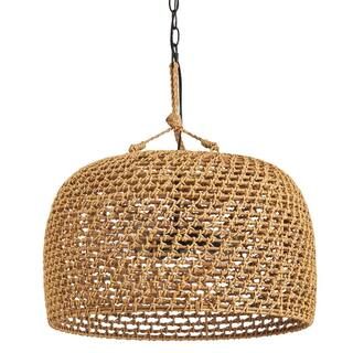 Hampton Bay Summerpoint 120-Watt 2-Light Black Shaded Pendant Light with Natural Woven Shade, No ... | The Home Depot