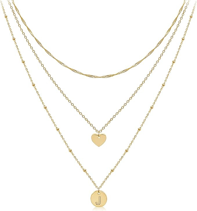 Dainty Layered Initial Choker Necklaces Handmade 14K Gold Plated Tiny Heart Personalized Letter D... | Amazon (US)