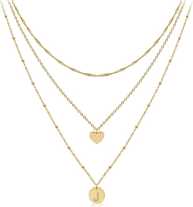 Dainty Layered Initial Choker Necklaces Handmade 14K Gold Plated Tiny Heart Personalized Letter D... | Amazon (US)