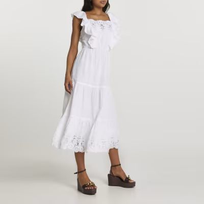 White lace trim midi dress | River Island (UK & IE)