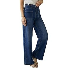 Arach&Cloz Womens Lyocell Cotton Denim Adjustable Waist Stretchy Spring Wide Leg Jeans | Amazon (US)