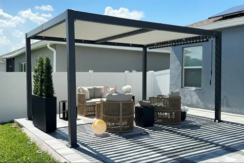 PURPLE LEAF Louvered Pergola 10' x 14' Outdoor Aluminum Pergola with White Adjustable Rainproof Roof Grey Frame Hardtop Gazebo for Patio Deck Garden | Amazon (US)