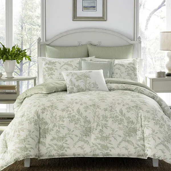 Laura Ashley Natalie Green Floral Cotton Comforter Bonus Set - Bed Bath & Beyond - 15715019 | Bed Bath & Beyond