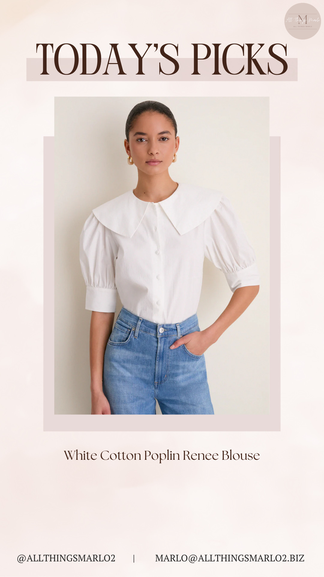 White Cotton Poplin Renee Blouse 

 