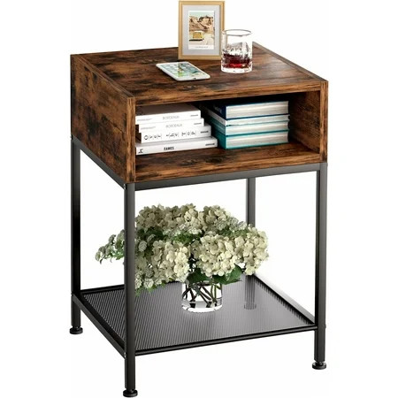 Rustic Nightstand Side Table with Storage Compartment Small Industrial Bedside End table | Walmart (US)