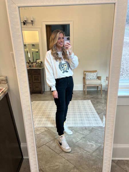 The comfiest OOTD! Buttery soft + stretchy jogger sweatpants and this sweatshirt is so soft, stretchy, & comfy too. 
Joggers tts - M 
Sweatshirt sized up 1 to L for oversized fit 
Nike sneakers sized up 1/2 


#LTKSeasonal #LTKFind #LTKunder50