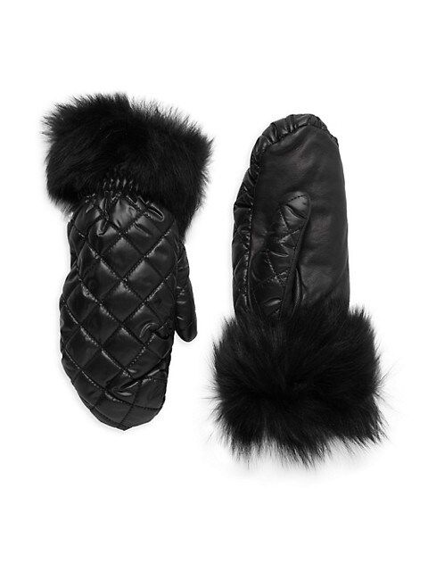 UGG Quilted Faux Fur-Lined Shearling-Trim Mittens on SALE | Saks OFF 5TH | Saks Fifth Avenue OFF 5TH