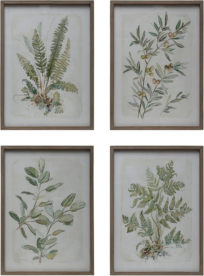 Creative Co-Op Botanical Image Wood and Glass Framed Wall Decor, Green, Set of 4 | Amazon (US)