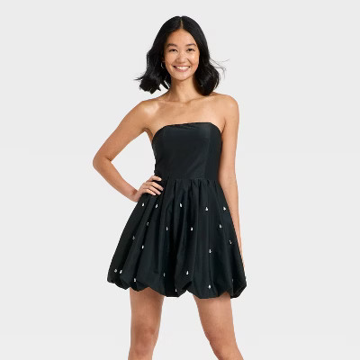 Women's Embellished Bubble Mini Dress - A New Day™ Black M | Target